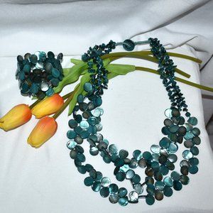 Teal Mother of Pearl Necklace and Bracelet Set